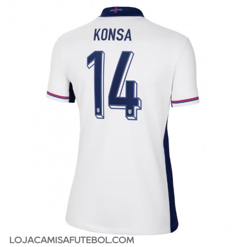 Camisa de Futebol Inglaterra Ezri Konsa #14 Equipamento Principal Mulheres Europeu 2024 Manga Curta